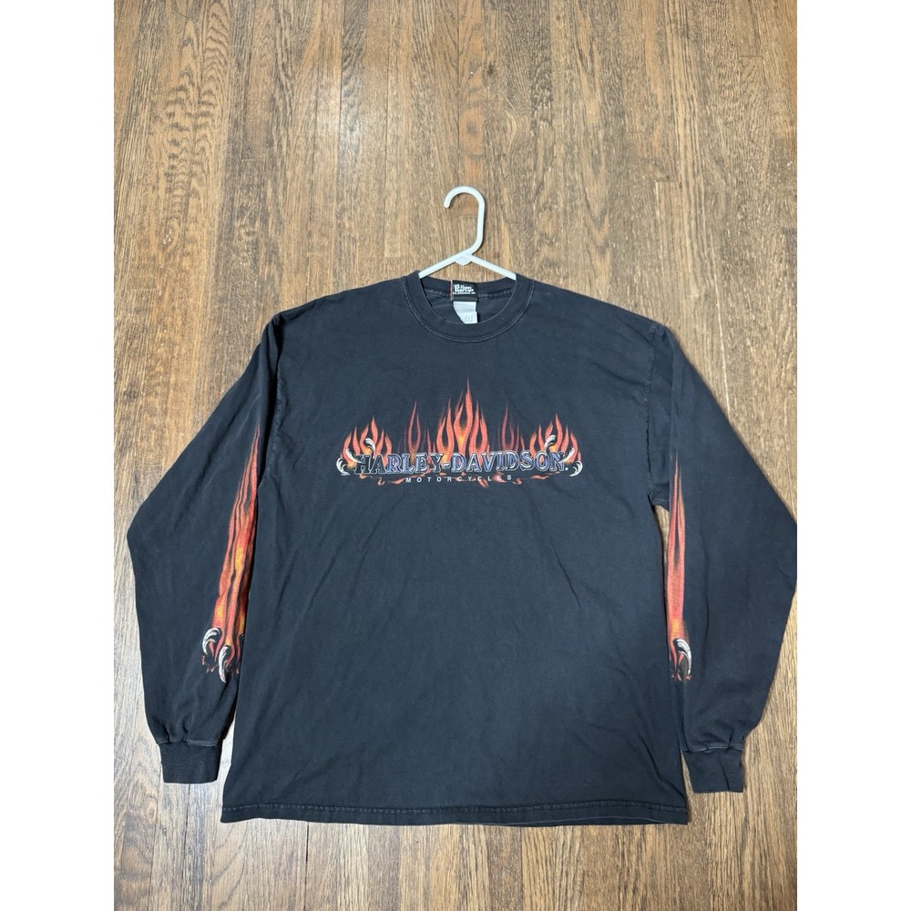 Vintage Harley Davidson Lawton Oklahoma Long Sleeve T-Shirt XL Made USA Flames